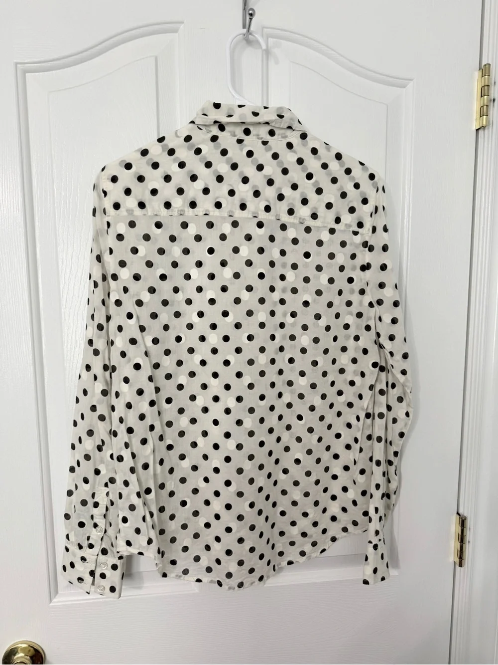 J. Crew Cream Half Button-Down Shirt with Black Polka Dots